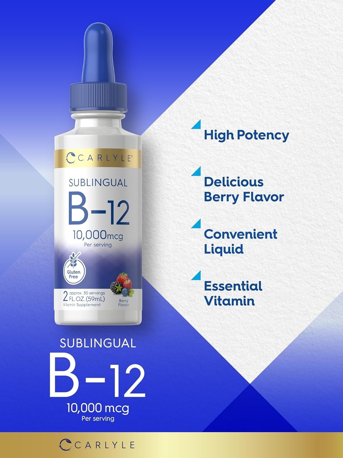 Vitamin B12 Liquid Drops 10000mcg Sublingual Energy Brain Metabolism Berry 2 oz