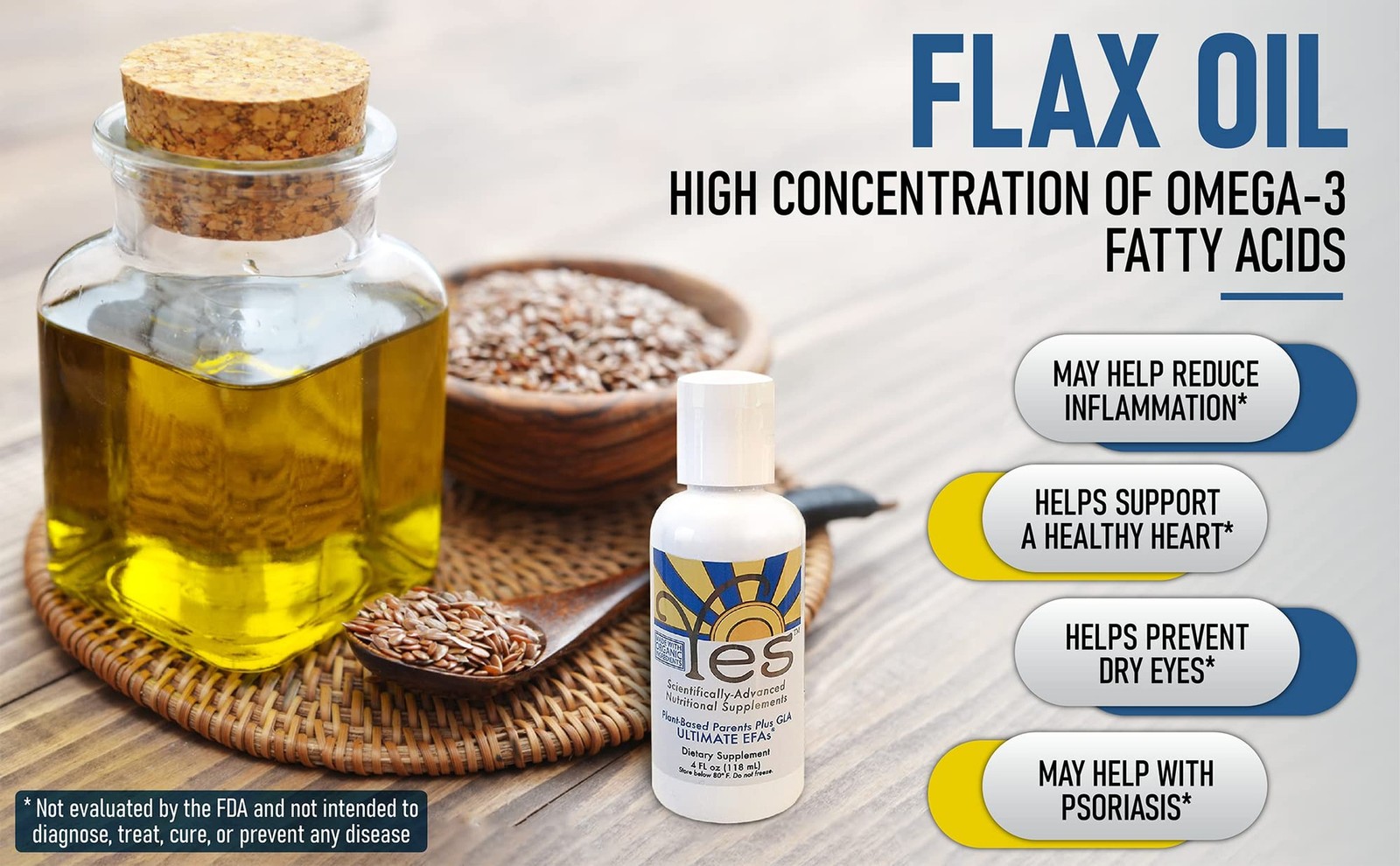 YES Plant-Based Omega 3-6-9 – Burpless Fish Oil Alternative with Flax, Eve