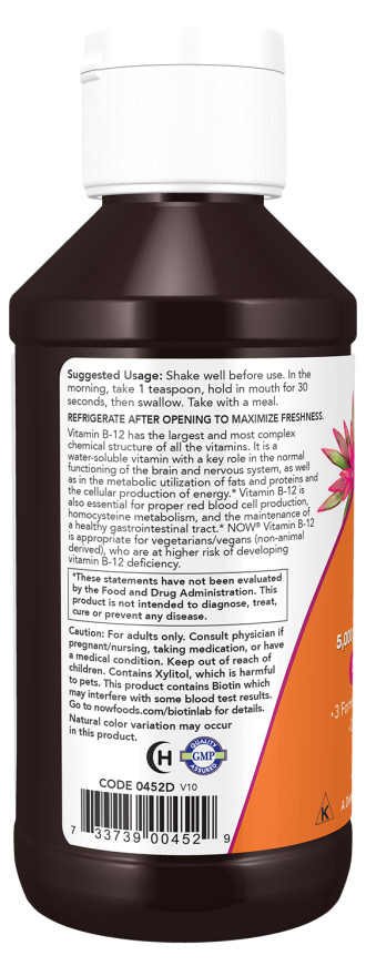 Now Foods Ultra B-12 5000 mcg 16 fl oz 3 Forms of B-12, 800mcg Folic Acid 09/26E