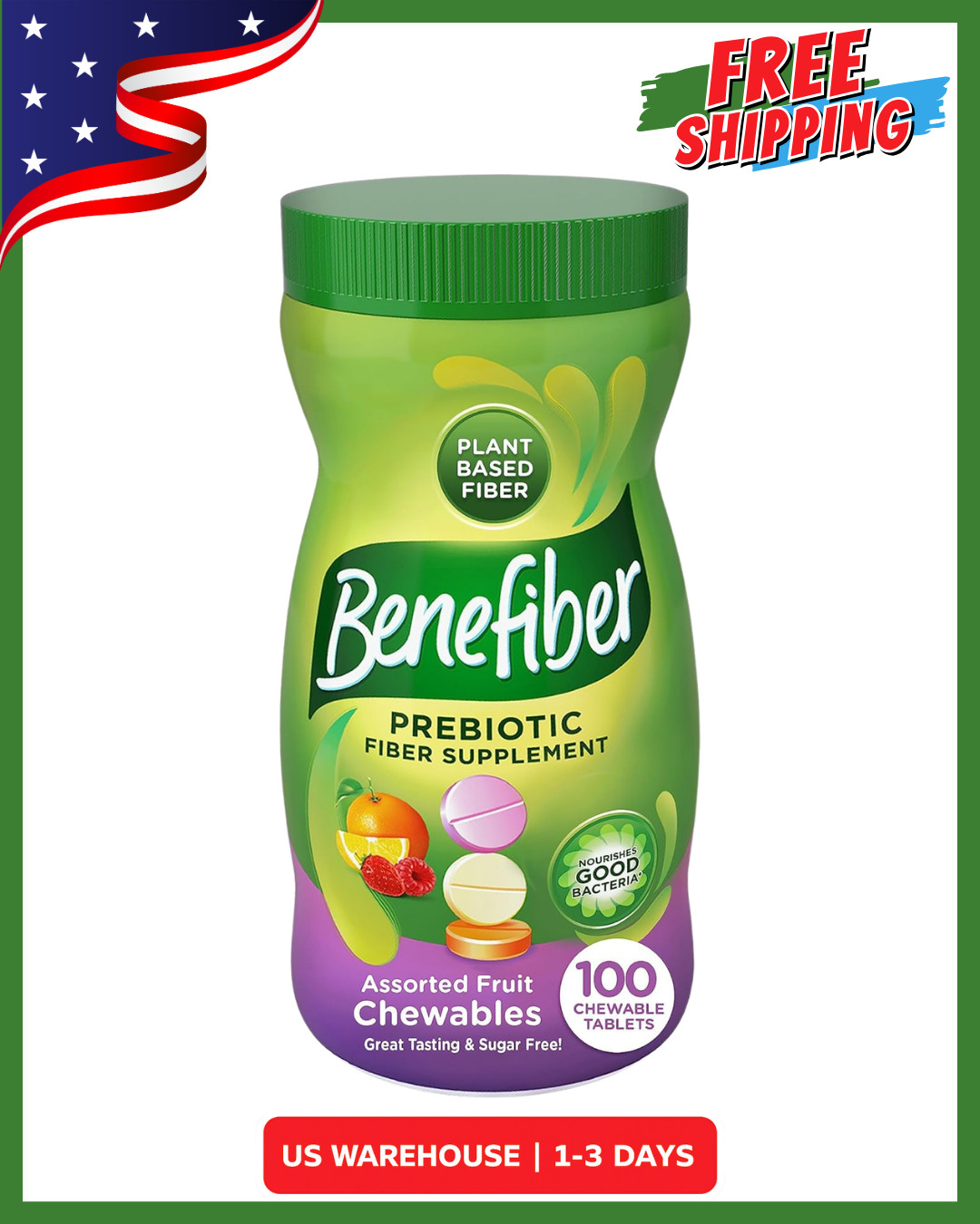 Chewable Prebiotic Fiber Supplement Tablets for Digestive Health, Assorted Fruit
