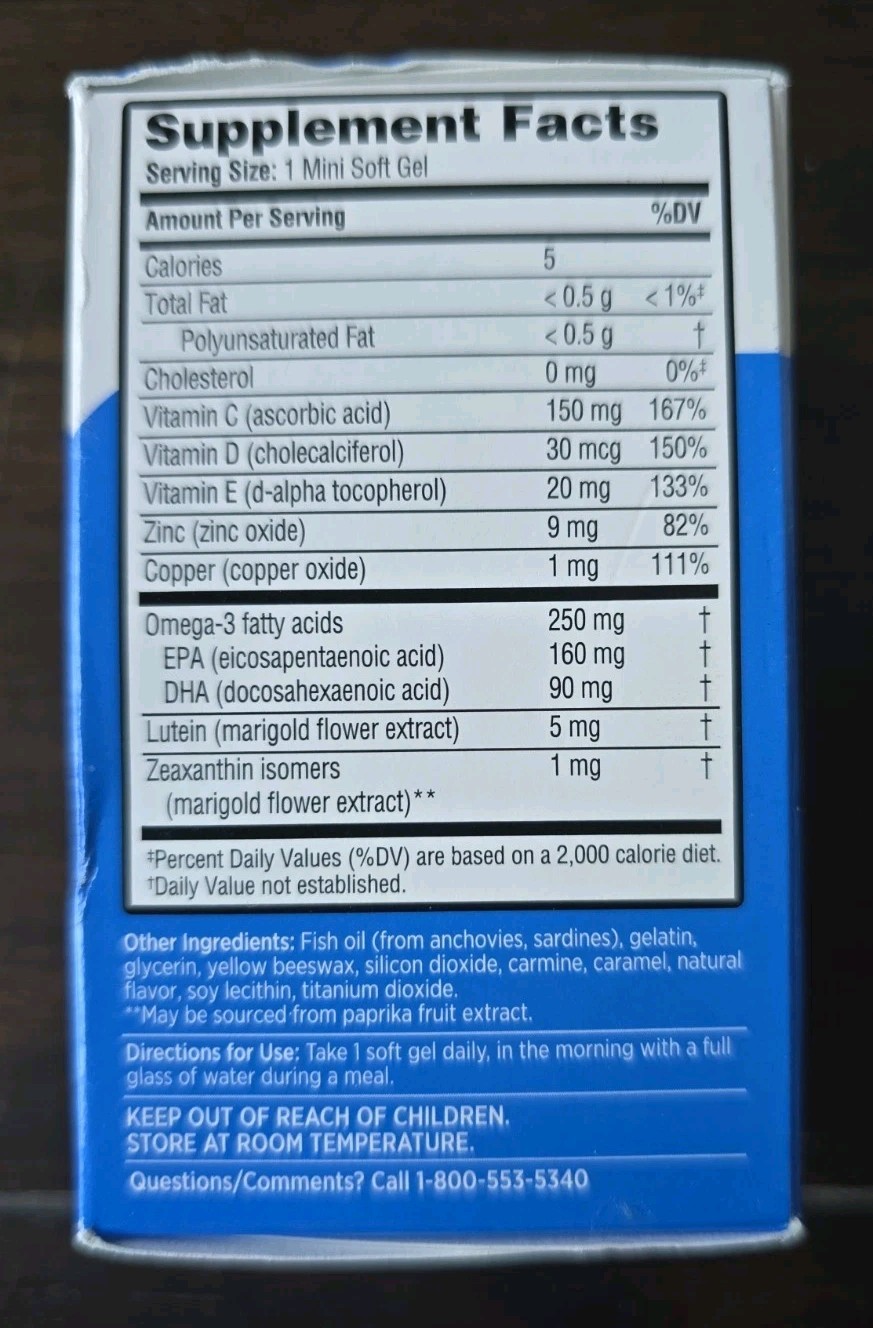Bausch + Lomb Ocuvite Eye Health Dietary Supplement 30 Mini Soft Gels Exp 06/26