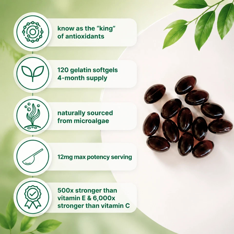 Natural Microalgae Antioxidant – Micro Ingredients Astaxanthin 12mg Softgels