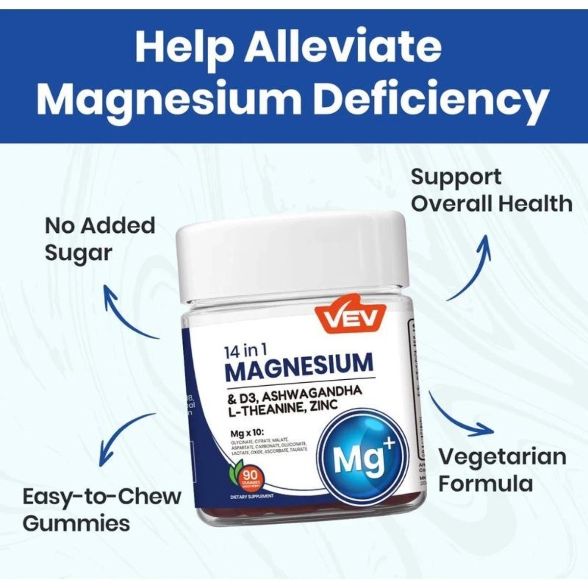 NEW 3PACK Magnesium Gummies 14-in-1 by VEV for Relaxation & Sleep