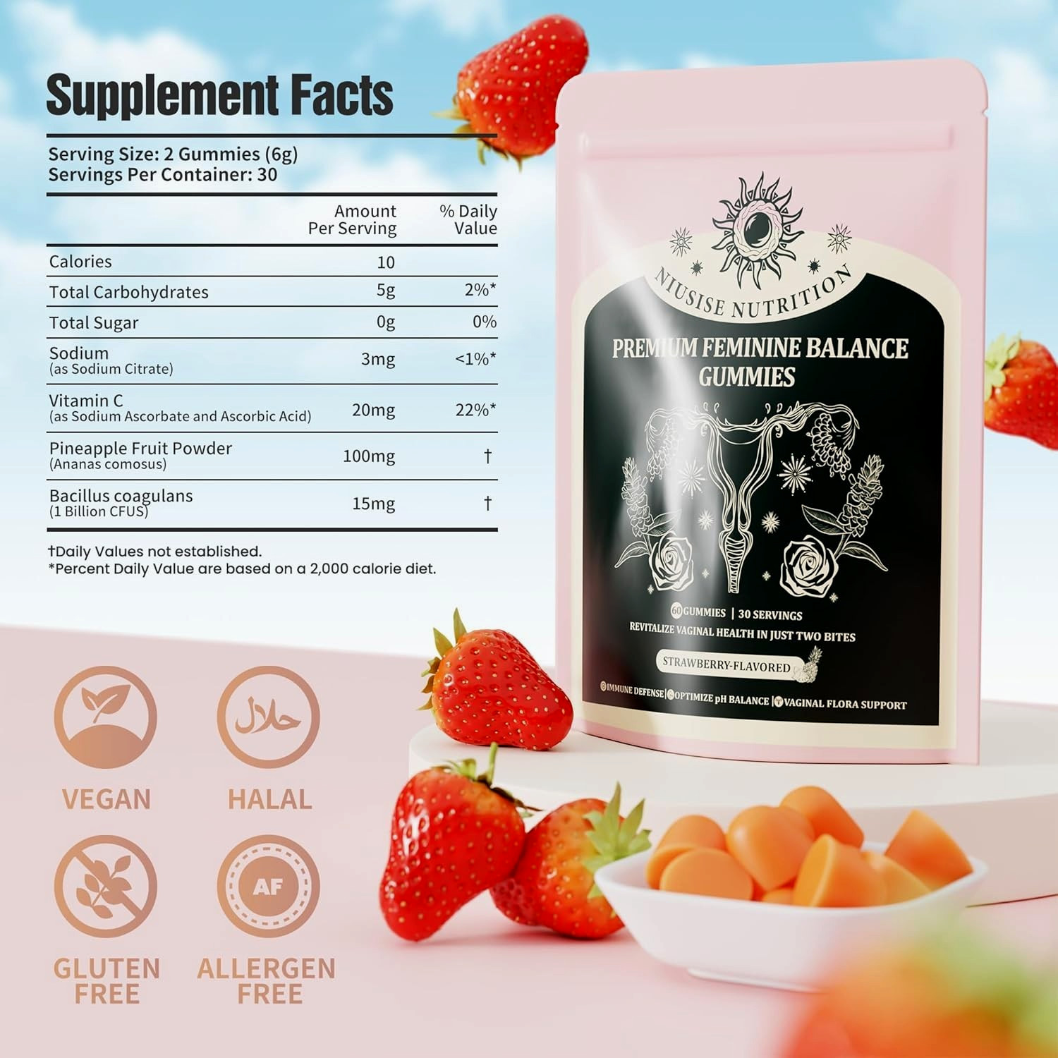 Feminine Balance Gummies, Premium Balance Supplement for Women PH Health.06/2027