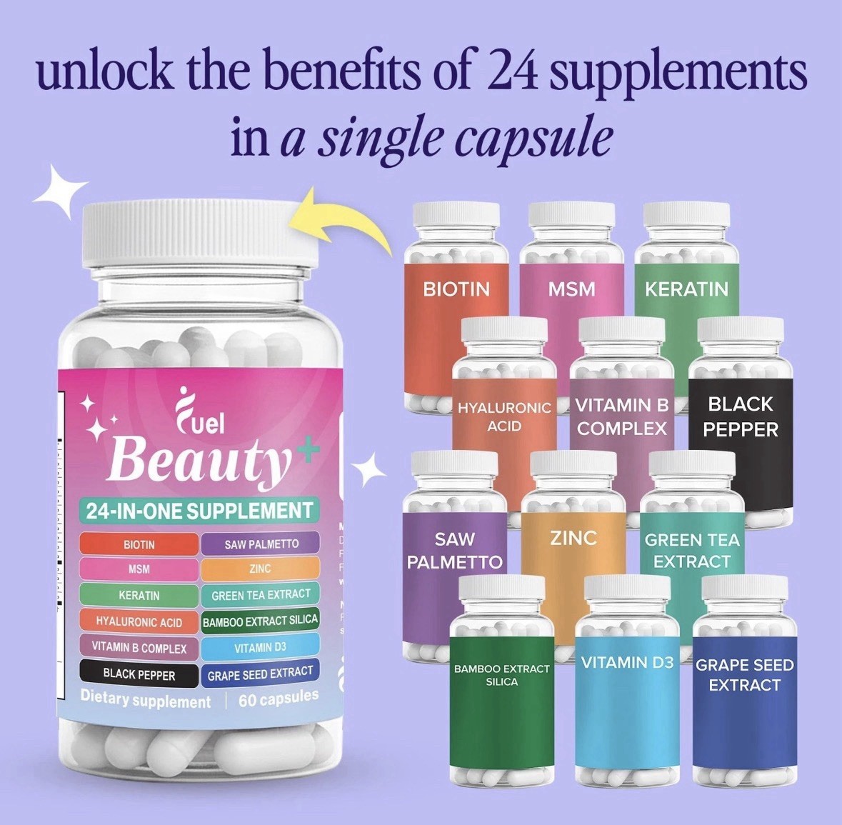 Fuel Beauty+ 24-in-1 Hair, Skin Nails Vitamins for Women – 5000mcg Biotin, H…