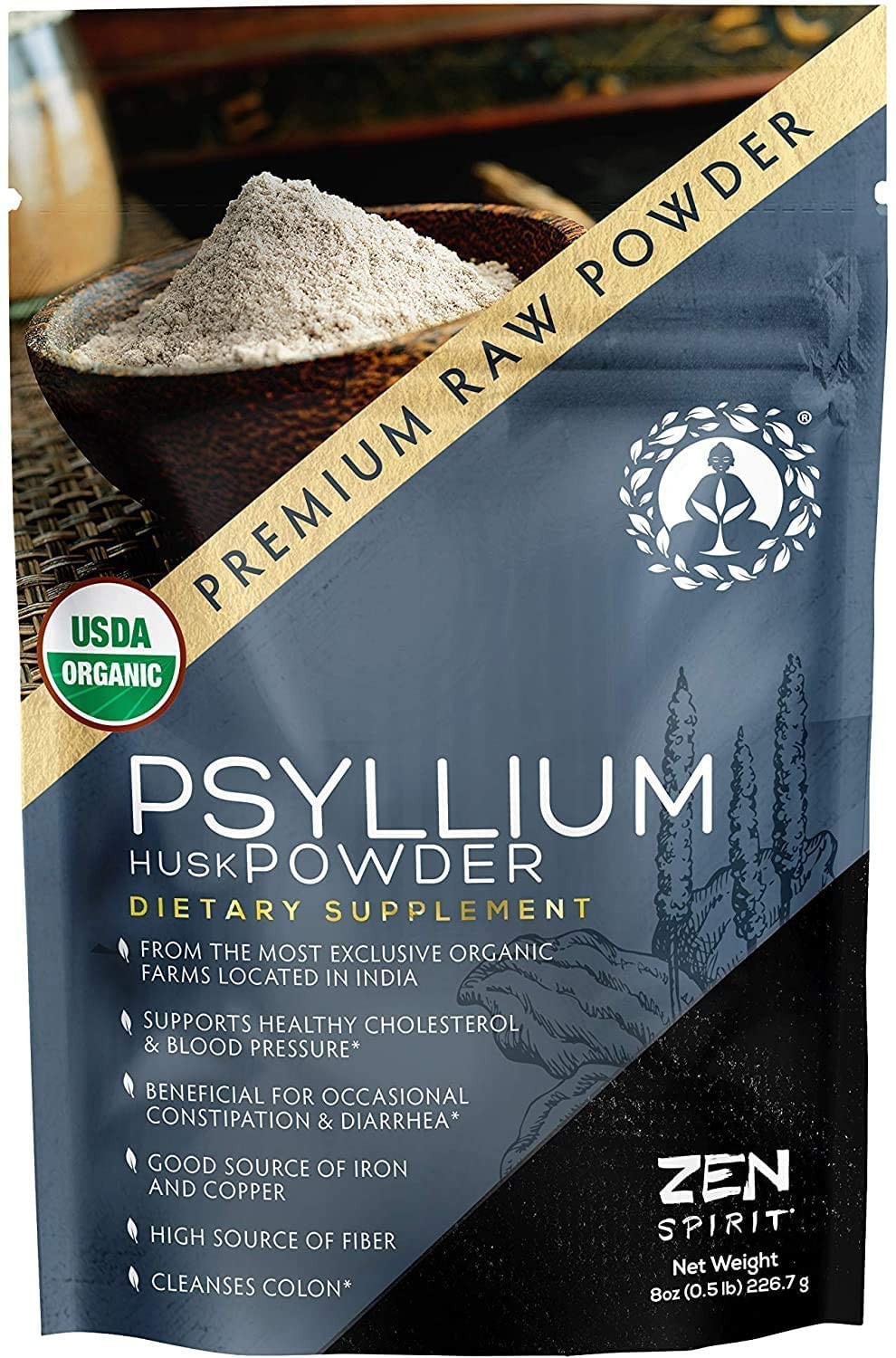 Organic Psyllium Husk Powder – Premium Indian Natural 8 Ounce (Pack of 1)