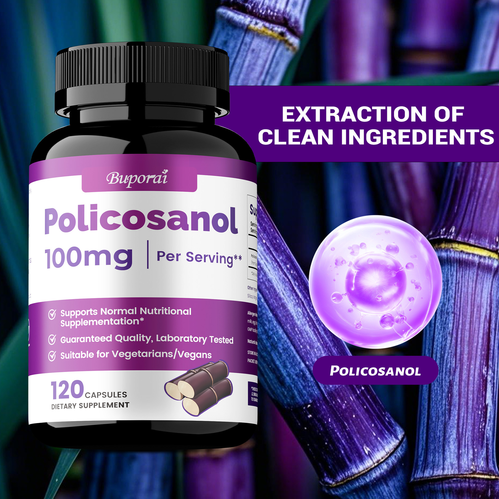 Policosanol 100mg – Lowers Cholesterol, Gluten Free and Vegetarian Friendly