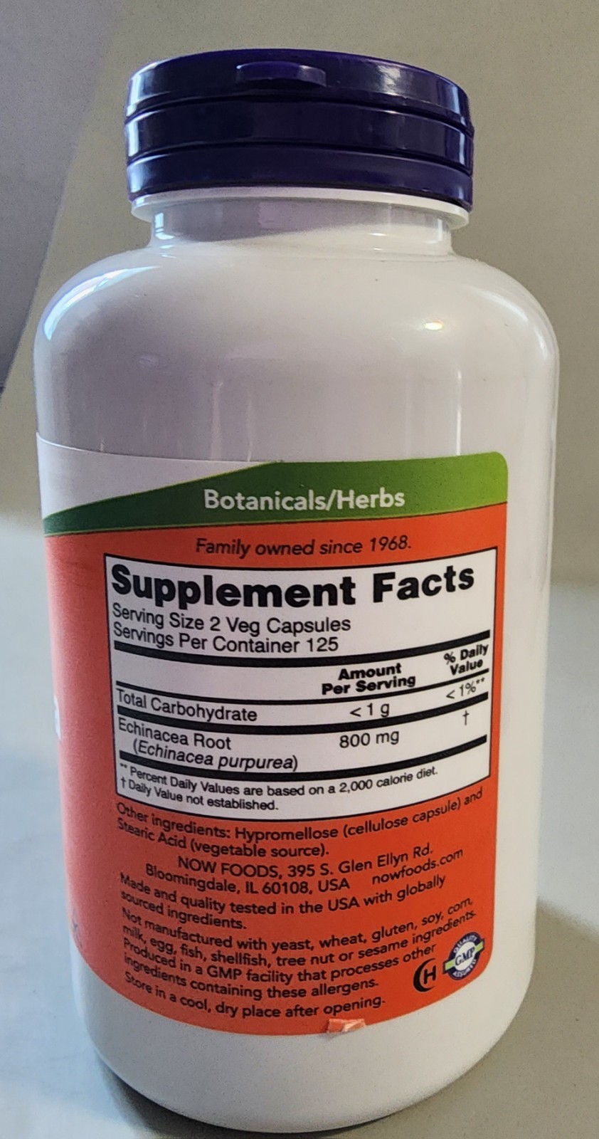 Now Supplements Echinacea – 400 mg – 250 Vegan Caps EXP 06/2026