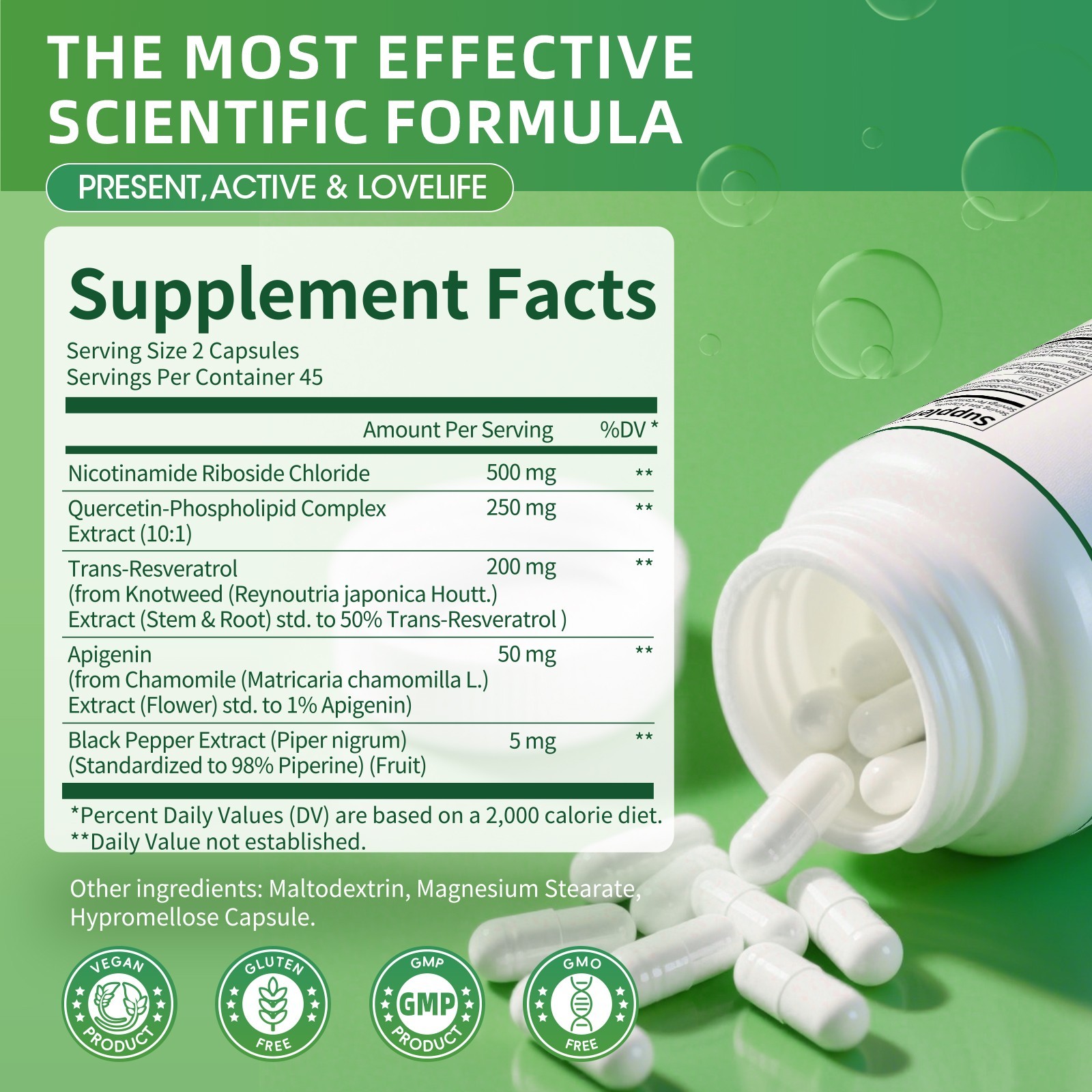 NAD supplement, 1005mg resveratrol containing supplement, 90 /180/270capsules