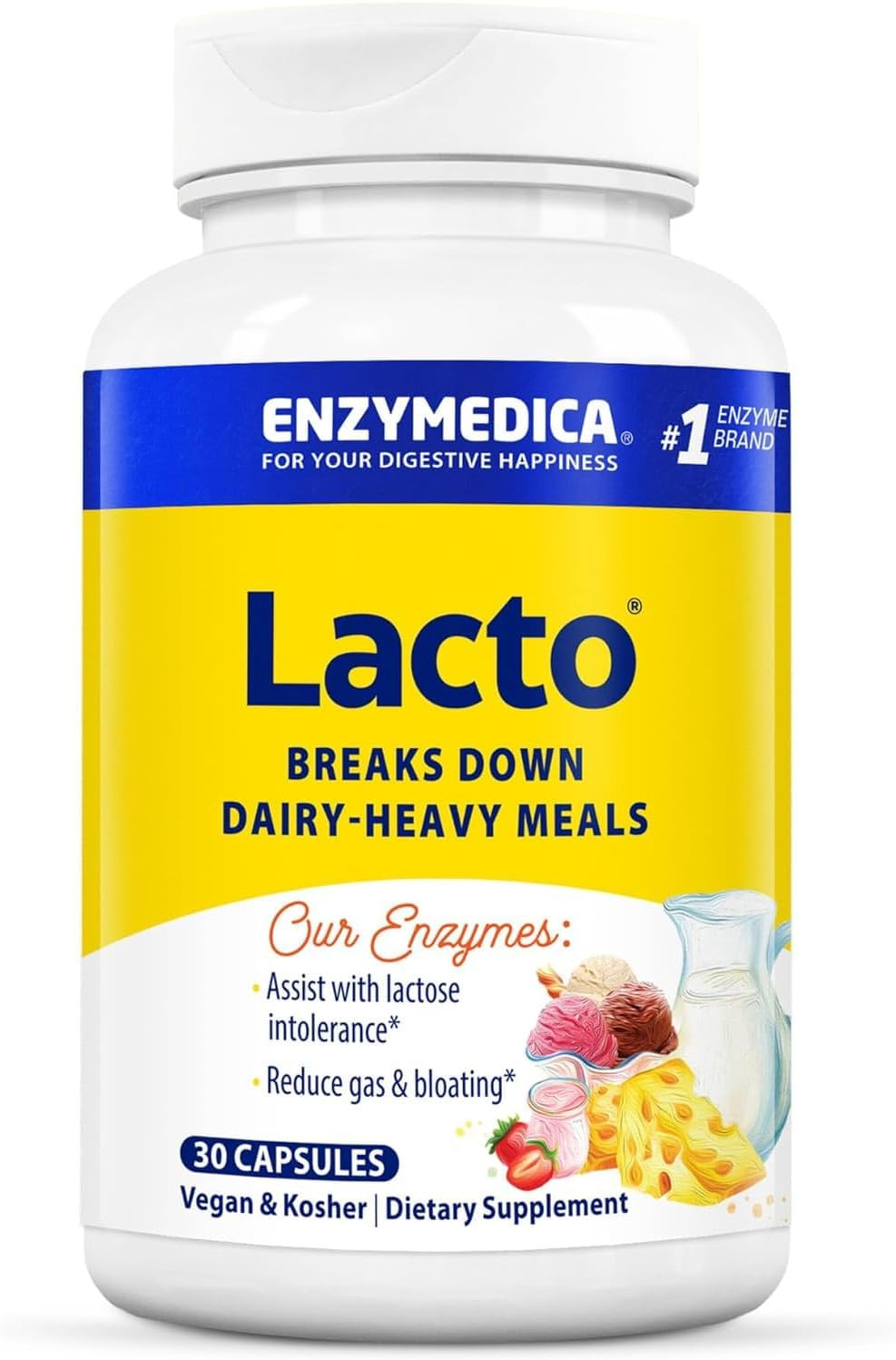 Enzymedica Lacto Max Strength – Dairy Intolerance Digestive Enzymes 30 Capsules