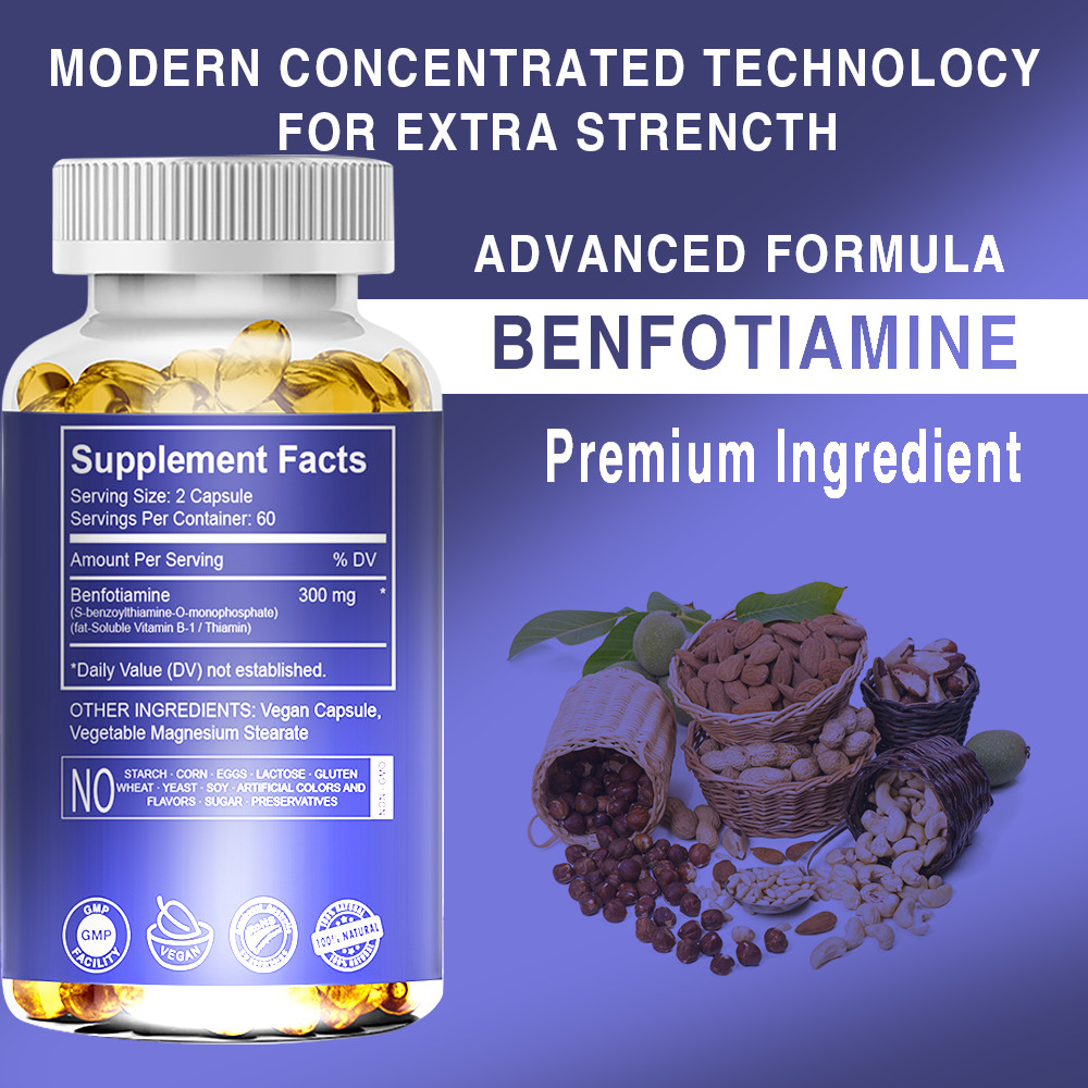 120pcs Benfotiamine Capsules 300mg – L-lecucine – Fat & Water Soluble Vitamin B1