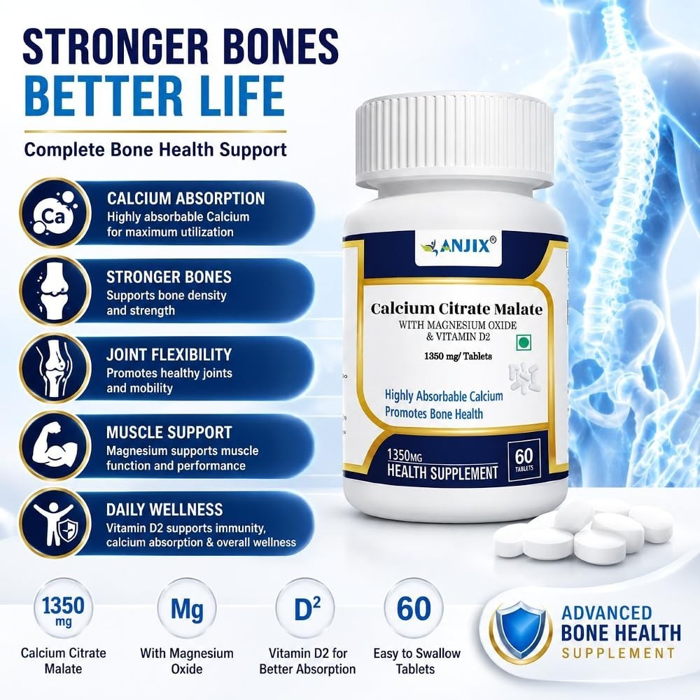 Calcium Citrate Malate D2 Magnesium 60 Tablets Bone Support