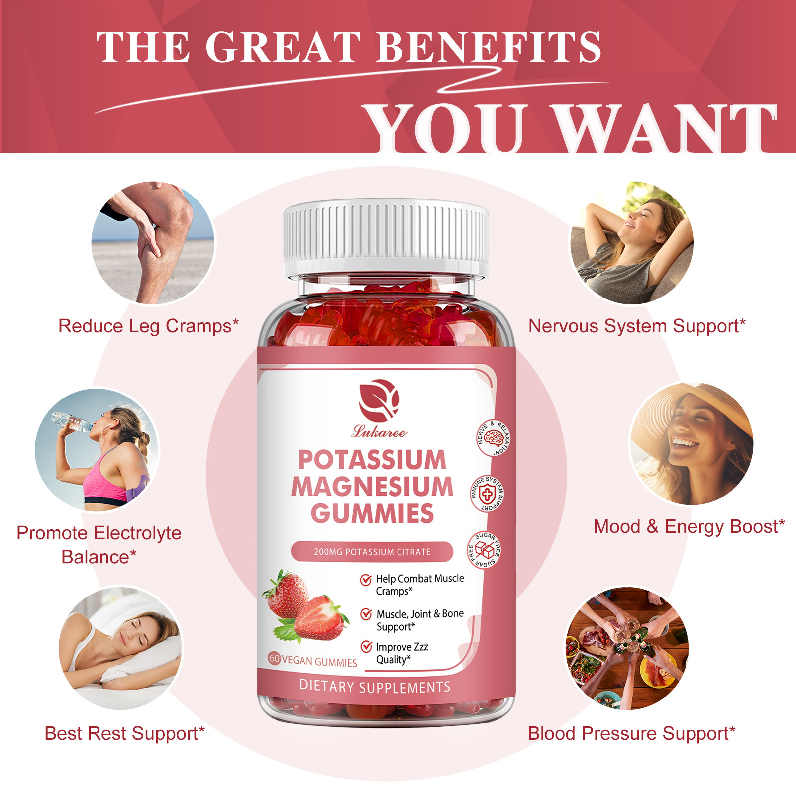 Magnesium Glycinate Gummies 500mg & Vitmin B6, C, D, K2 Improve Sleep 60-300