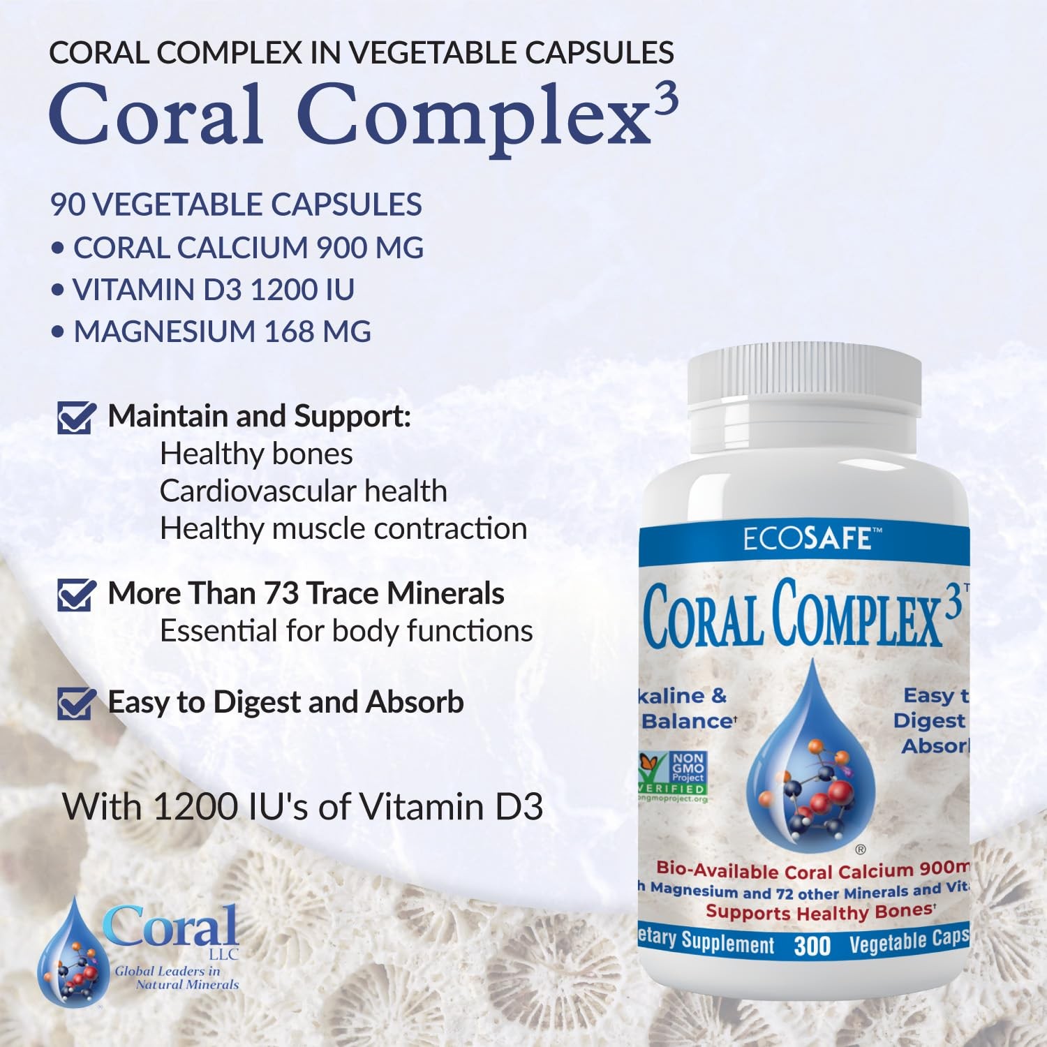 Coral Complex 3 Calcium Supplement Vitamin D3 & 300 Count (Pack of 1)