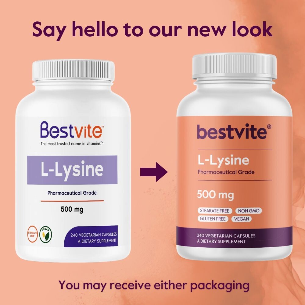 L-Lysine 500mg (240 Vegetarian Capsules)-No Fillers-Vegan-Non GMO-Gluten Free