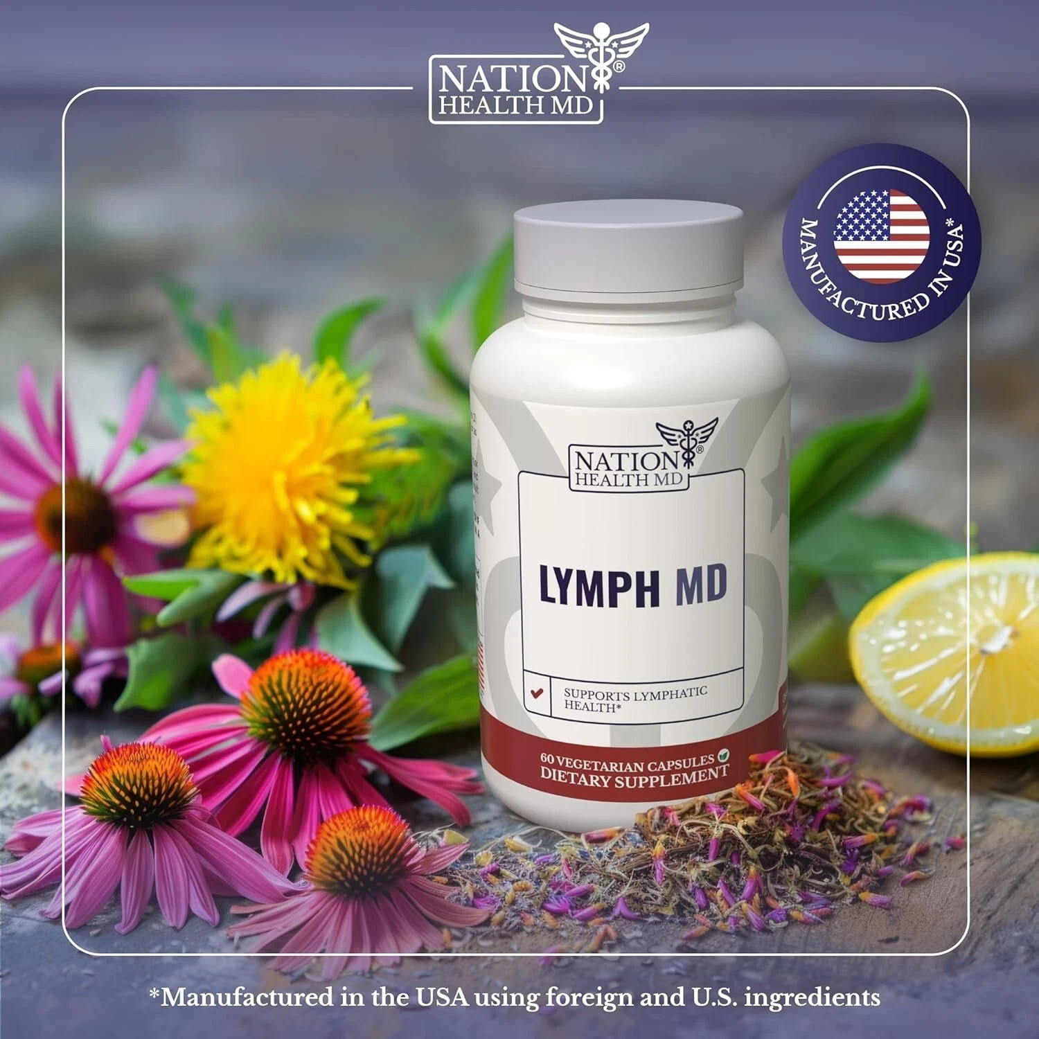 Lymph MD Support System Lymphatic 9 Botanical Herbs Supplement 60 Capsules