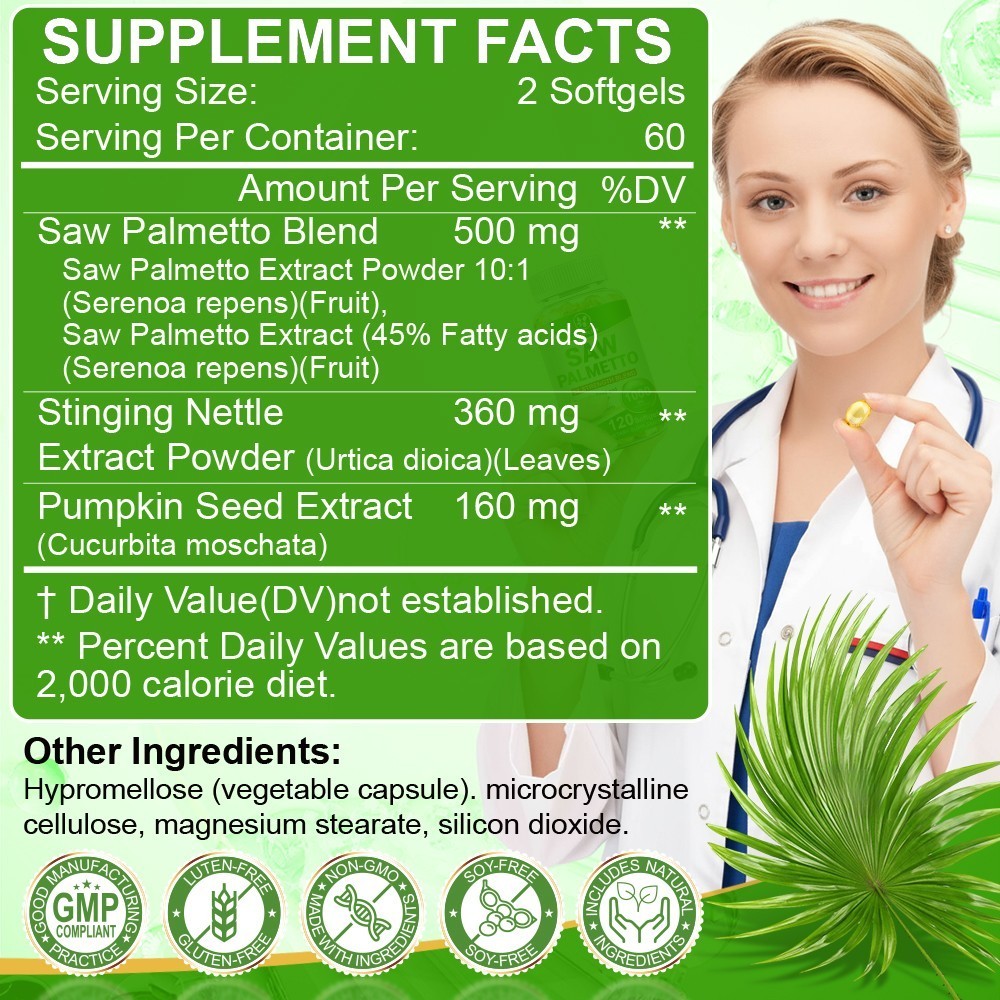 120 Softgels Saw Palmetto Extract 1000mg Prostate Supplement Urinary Men Health