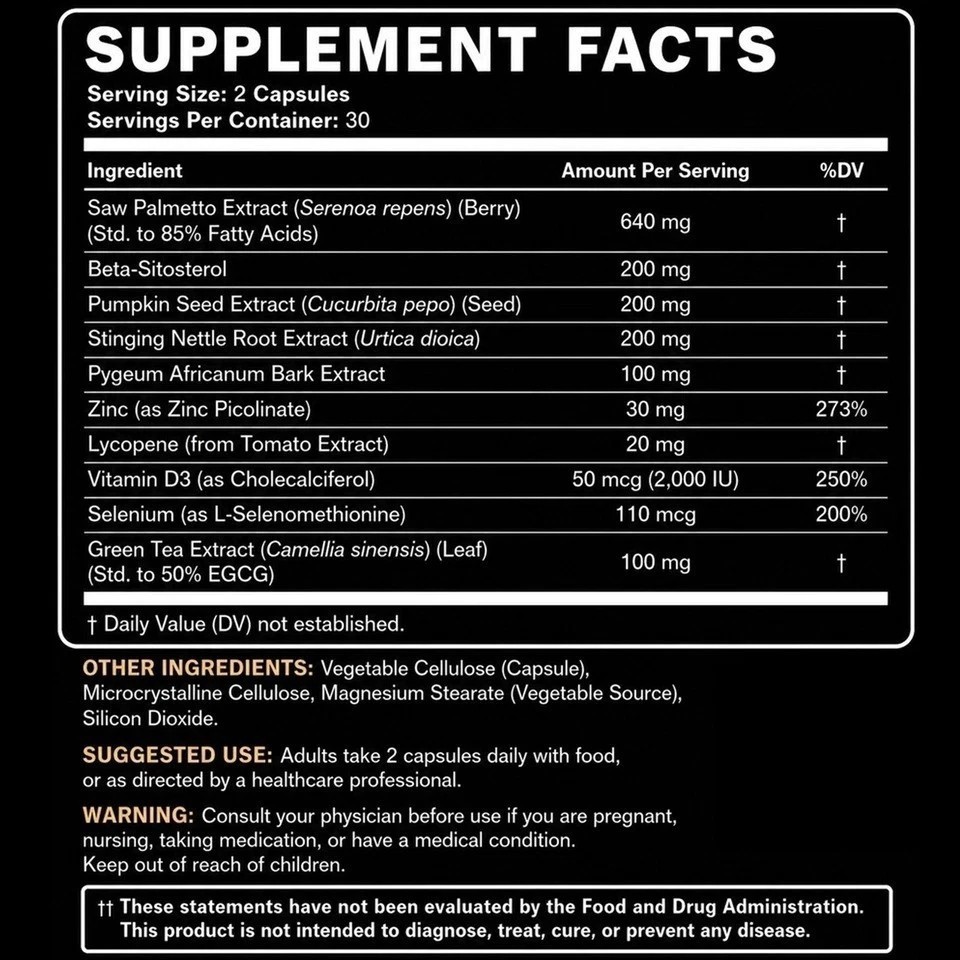 (1 Pack) Prostate Support – Reduce Frequent Urination, Stamina supplement 60ct