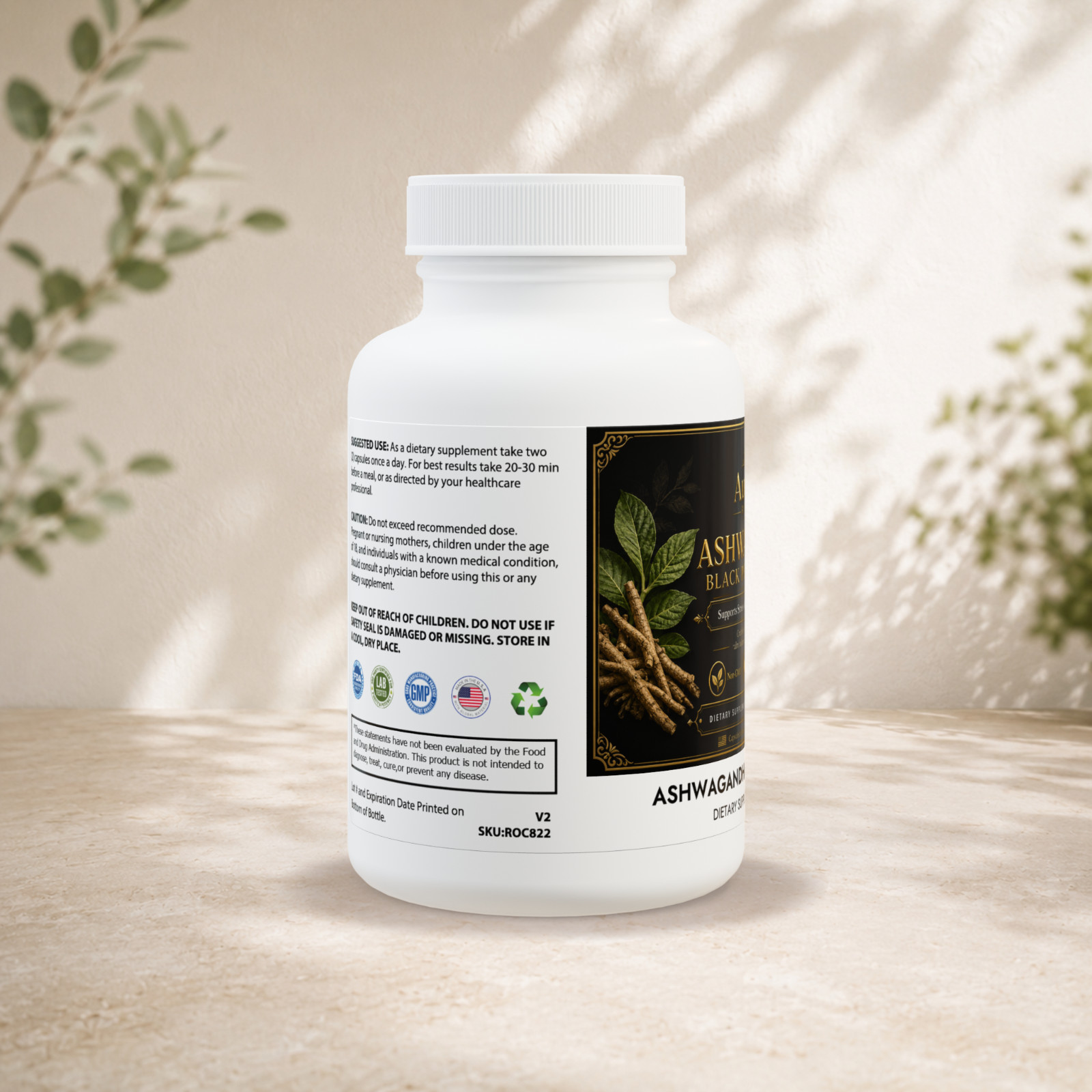 Ashwagandha Black Pepper Formula 60 Capsules Stress Support Vegan Non-GMO