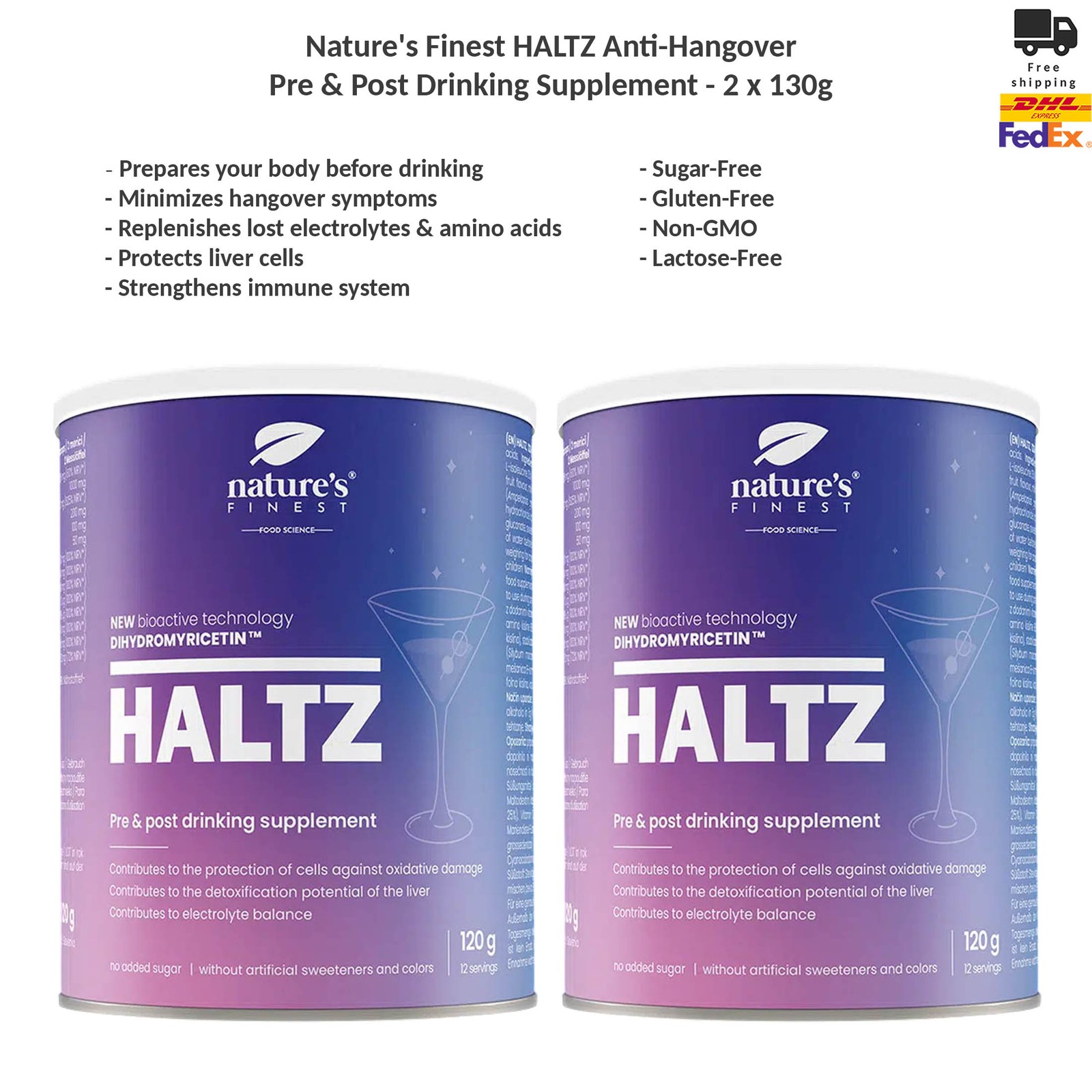 Nature’s Finest HALTZ Anti Hangover Pre & Post Drinking Supplement 2x130g