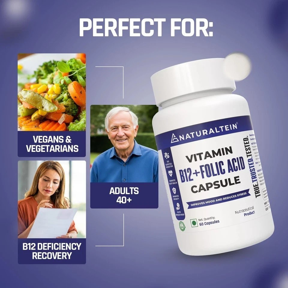 NATURALTEIN Vitamin B12 + Folate Energy Brain & Heart Health 60 capsules T859