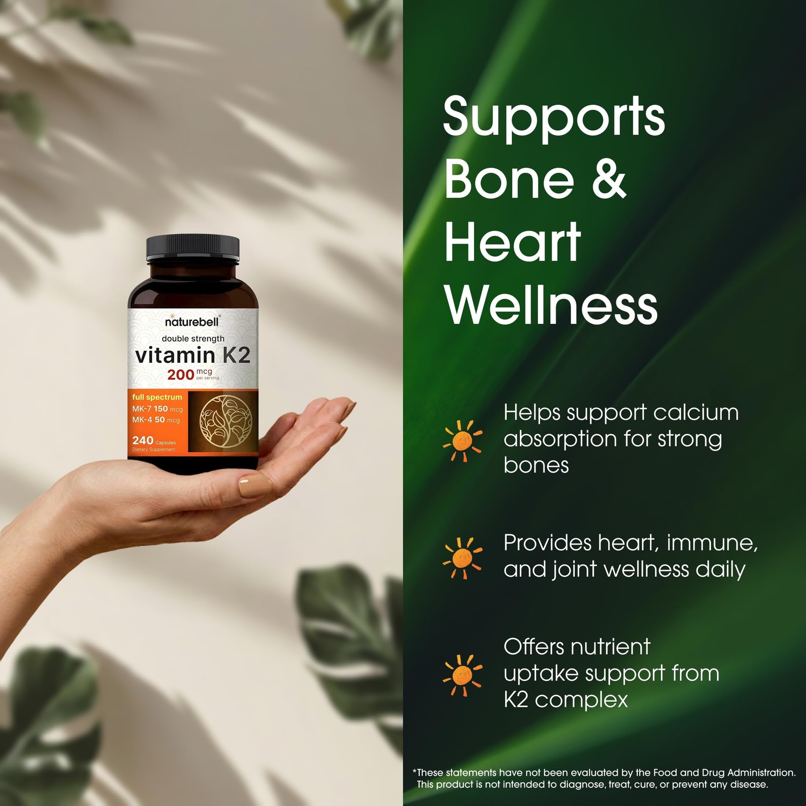 NatureBell Vitamin K2-240 Capsules – 200mcg Double 240 Count (Pack of 1)