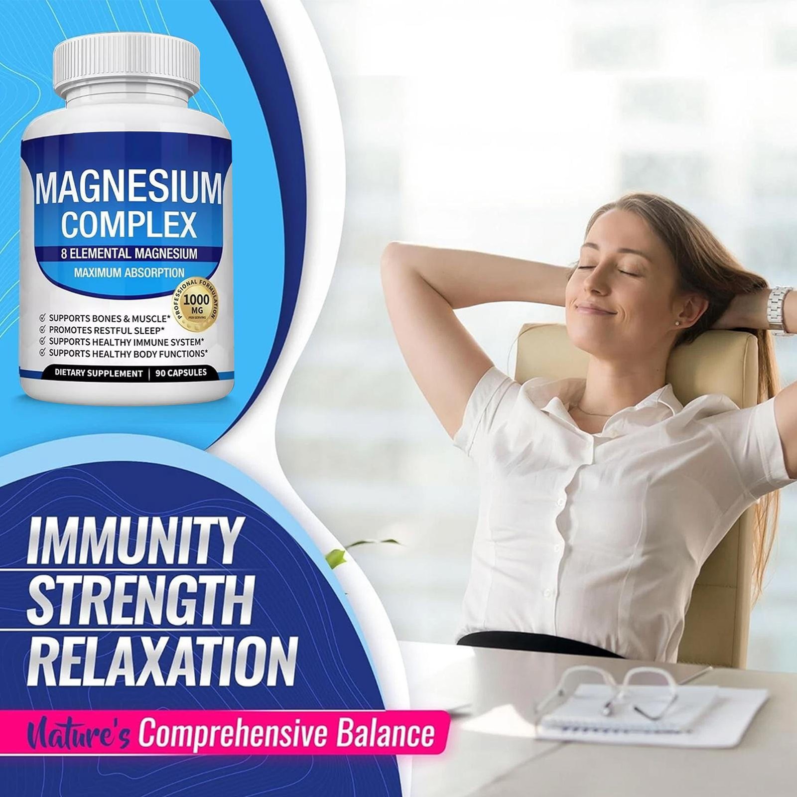 Enhanced Magnesium Glycinate Complex 1000mg – 90 Capsules 8 elements magnesium