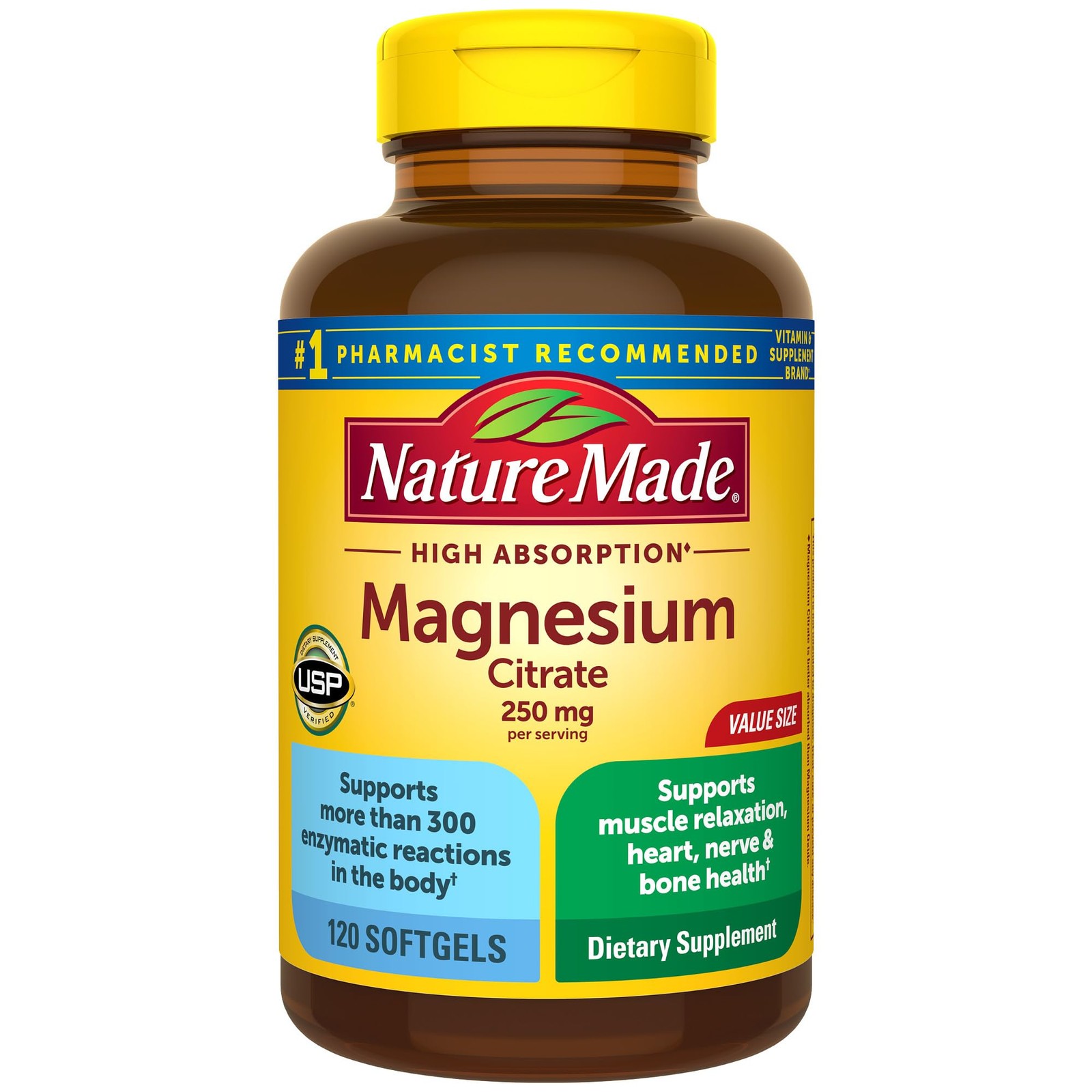 Nature Made Magnesium Citrate 250 mg per 120 Count (Pack of 1), 120