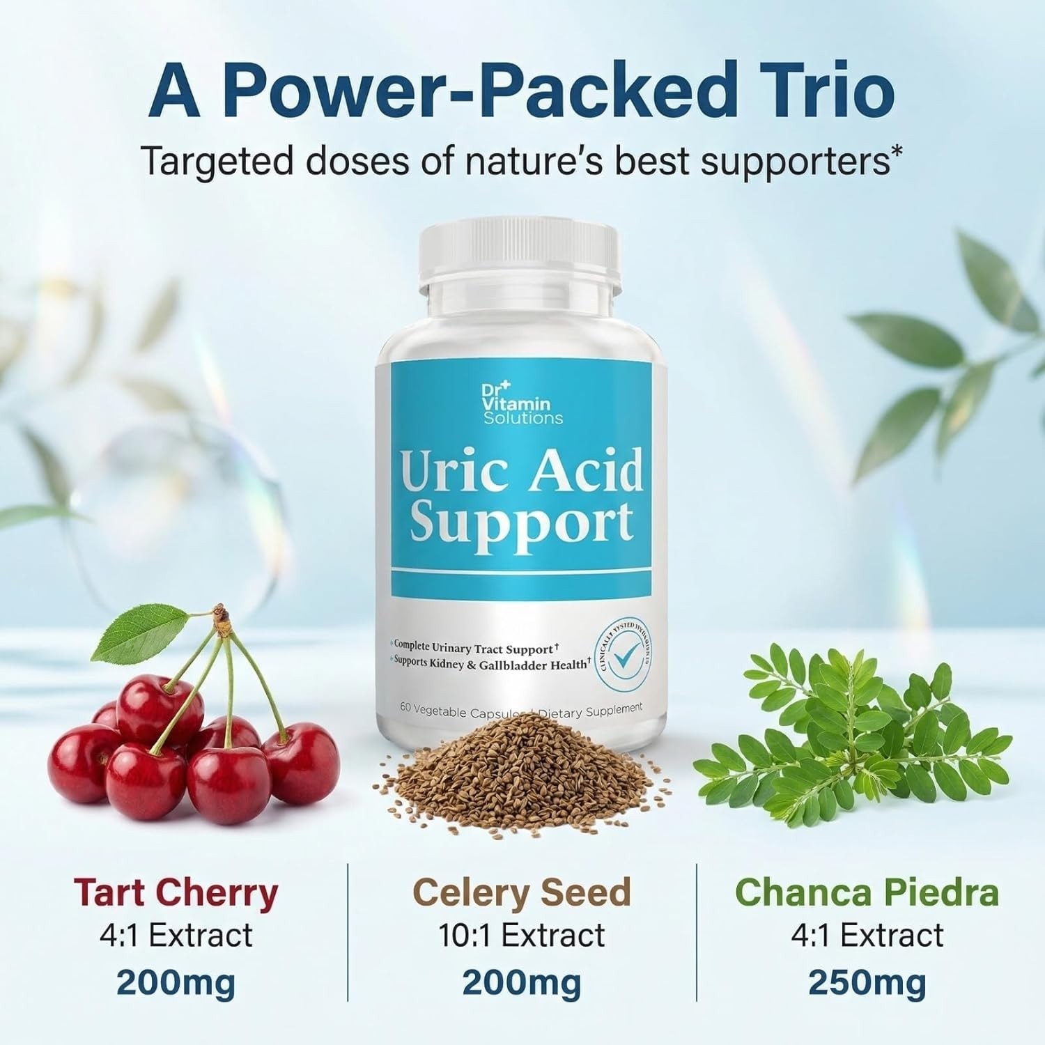 Dr Vitamin Uric Acid Support – Tart Cherry, Cranberry + Pomegranate. EXP-01/2028