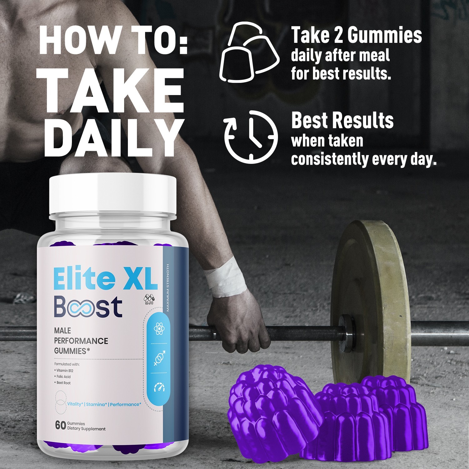 (1 Pack) Elite XL Boost Male Gummys Advanced Elite XLBoost Formula 60 Gummies