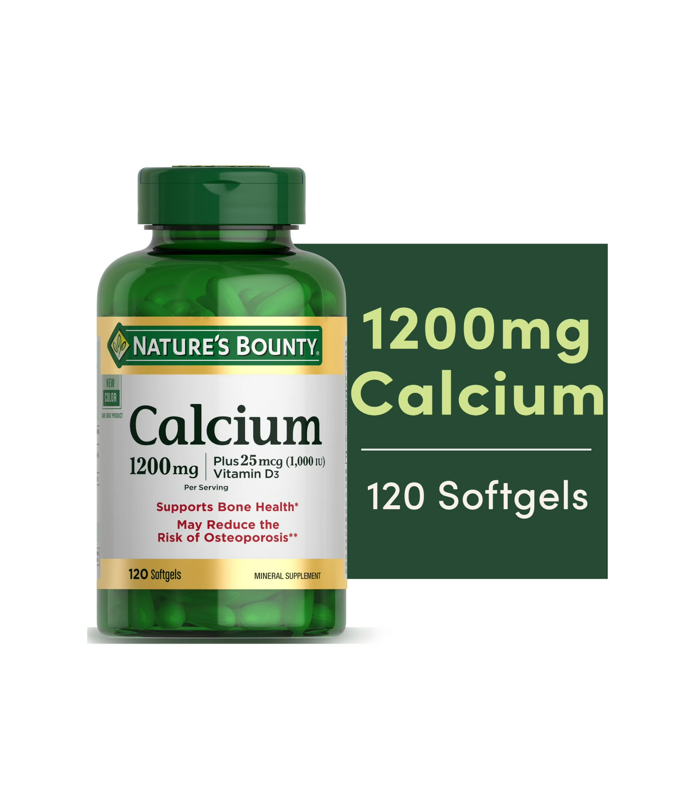 Nature’s Bounty Calcium 1200mg + D3 1000 IU Health Softgels, 120 Count.