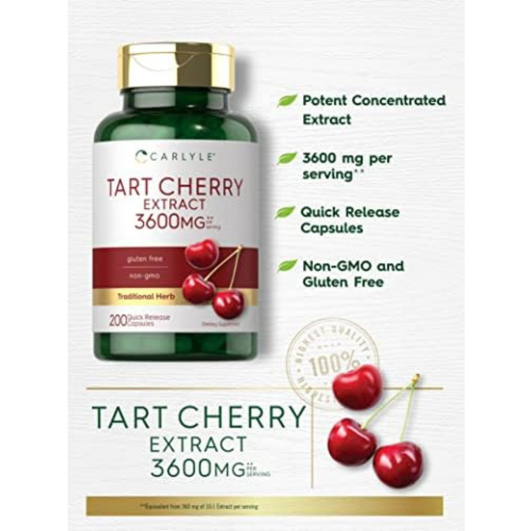 Tart Cherry Capsules | 3600mg Extract | 200 Count | by Carlyle