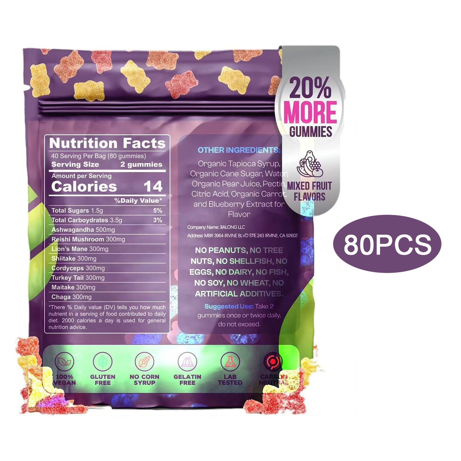 400Pcs Mushroom Gummies Supplement With Ashawanduha Functional Mushroom Gummies