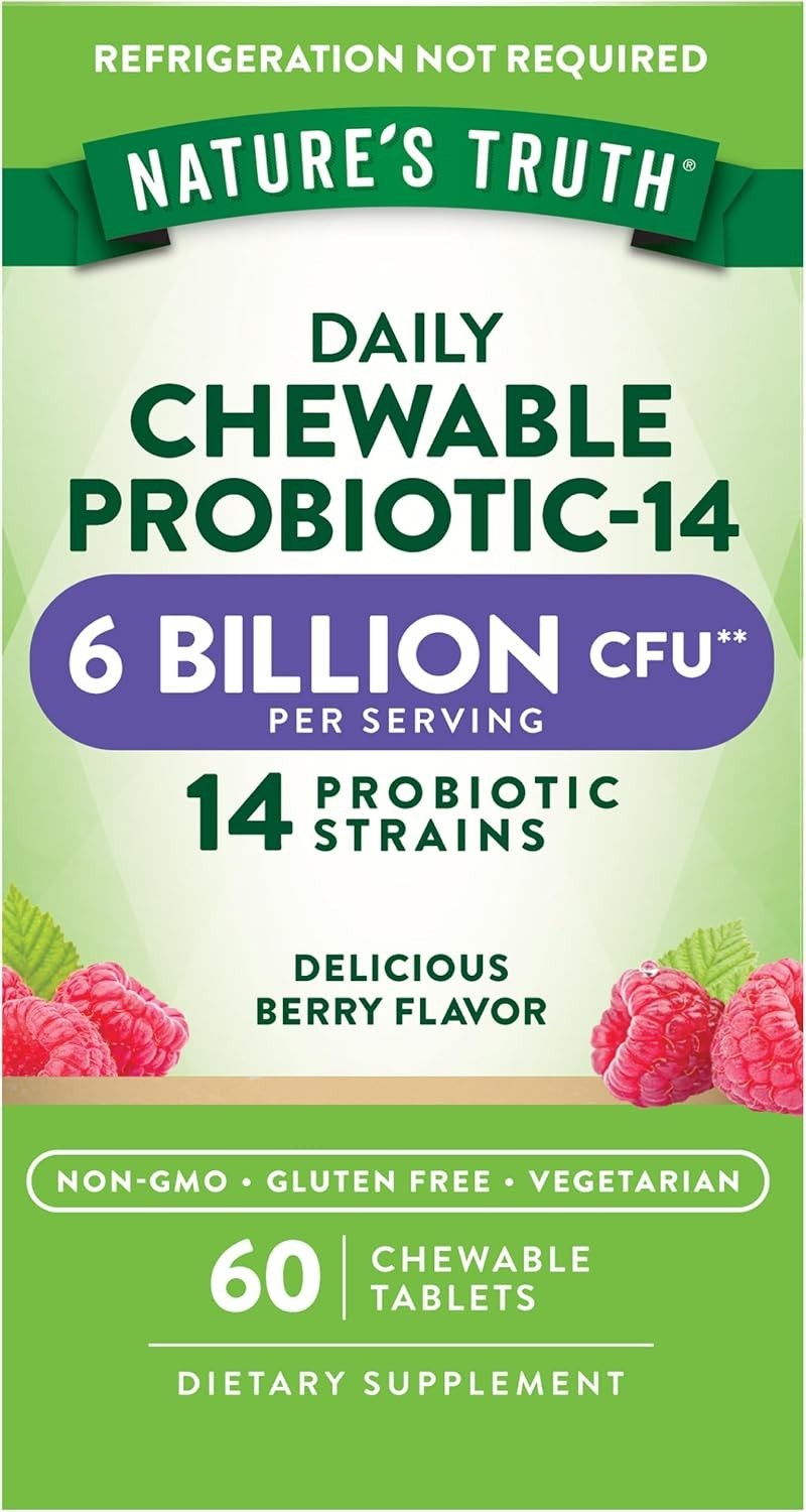 2 Pack Natures Truth Daily Chewable Probiotic-14 ( 6 Billion CFU ) total 120 tab