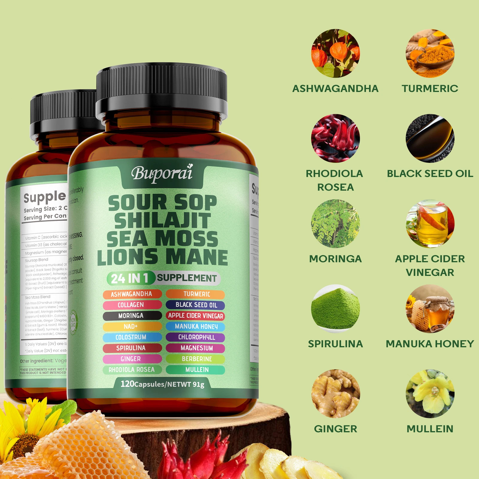 24-in-1 Soursop Shilajit Sea Moss Lion’s Mane – Antioxidants, Joint, Skin Health
