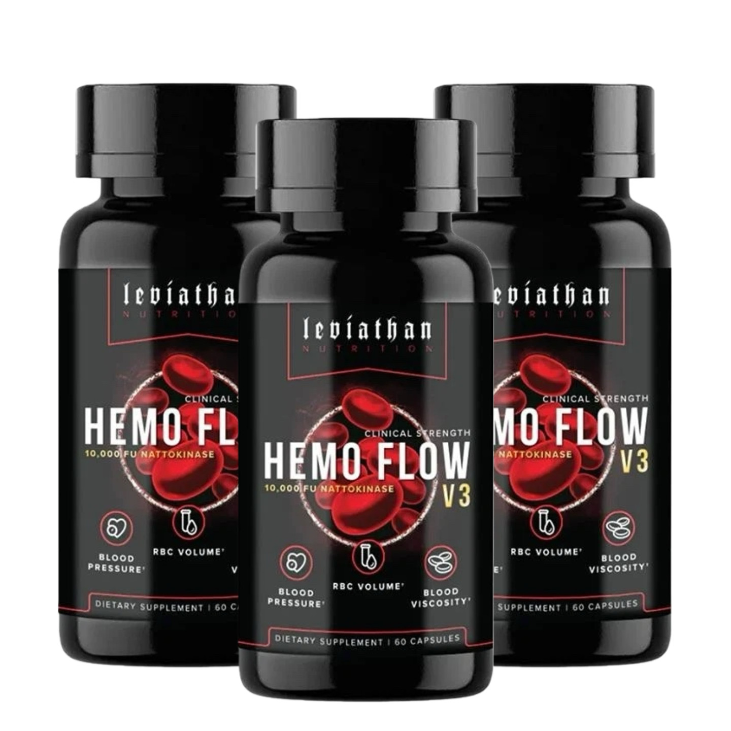 3pcs Leviathan Nutrition Hemo Flow Supplement with Nattokinase for Nitric Oxide