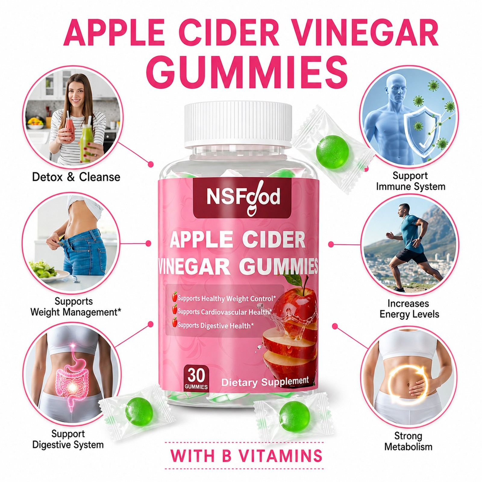 Sugar Control Keto ACV Gummies Apple Cidar Vinegar 1000MG Weight Management 30ct