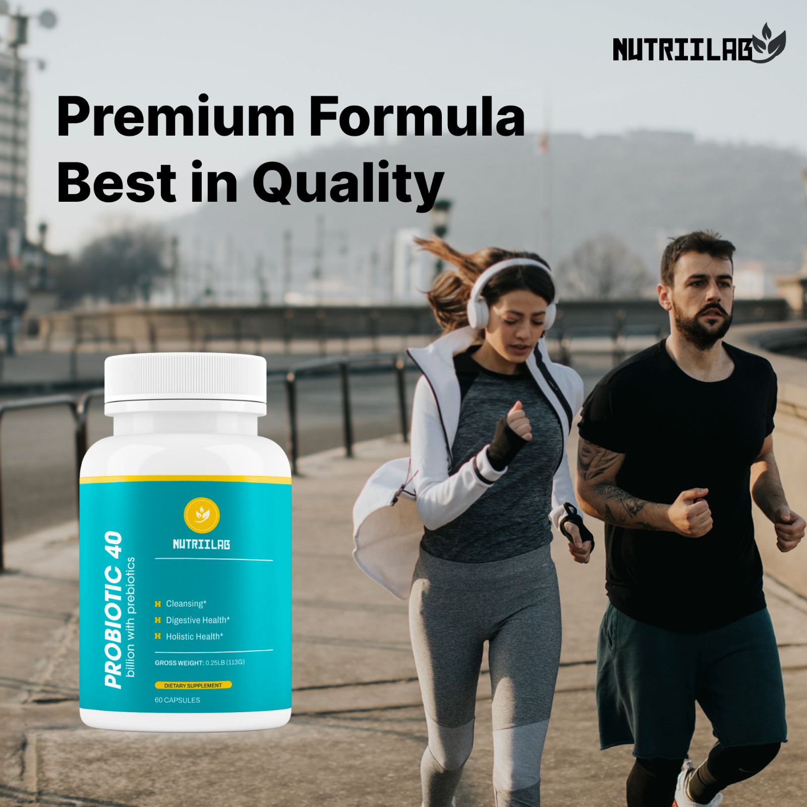 NutriiLab Probiotic Prebiotic 40 Billion CFU Gut Health Digestive 60 Day Supply
