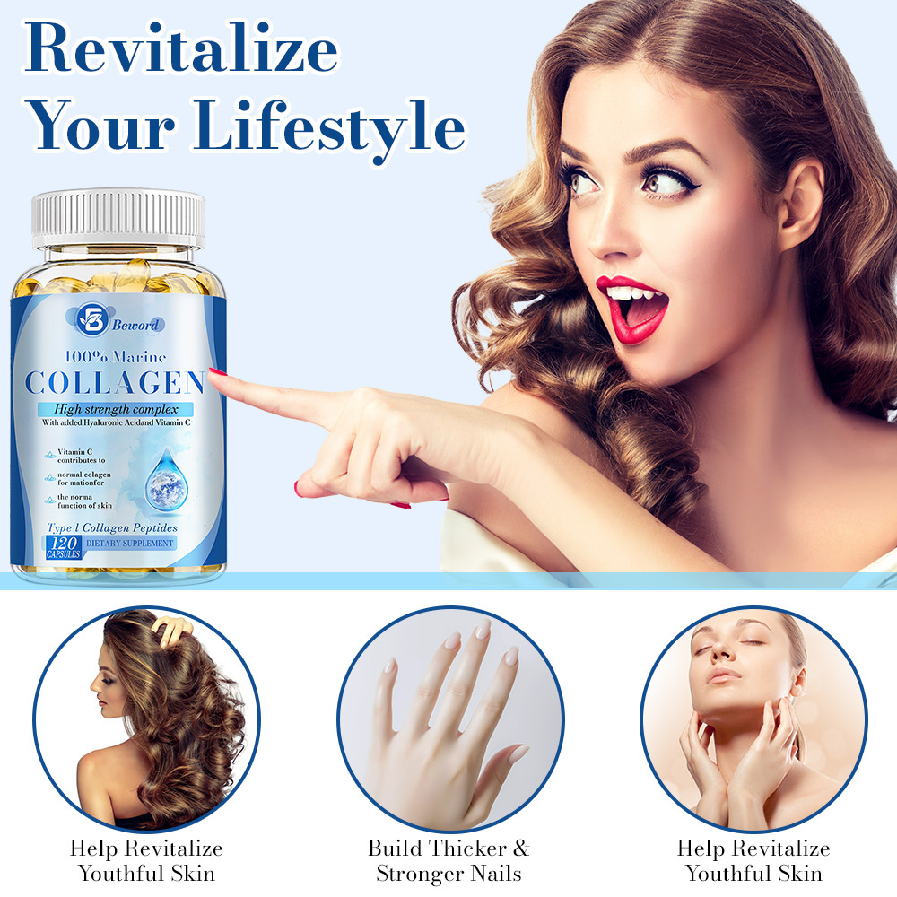Hydrolysed Type I Marine Collagen Capsules 1500mg For Skin, Nail Hair Health.