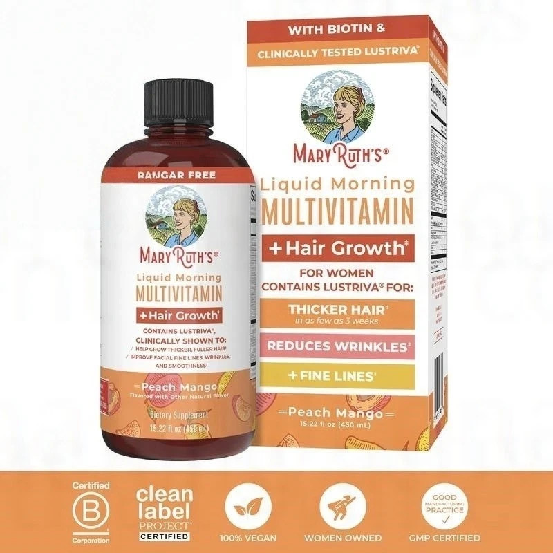3 Pack Mary Ruth’s Morning Multivitamin Hair Growth Solution Peach Mango 15.22OZ