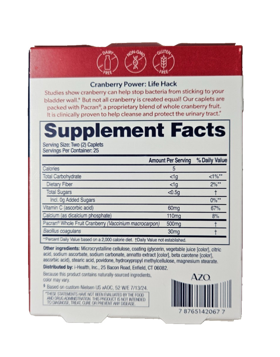 AZO URINARY TRACT HEALTH CRANBERRY 50 Caplets ^