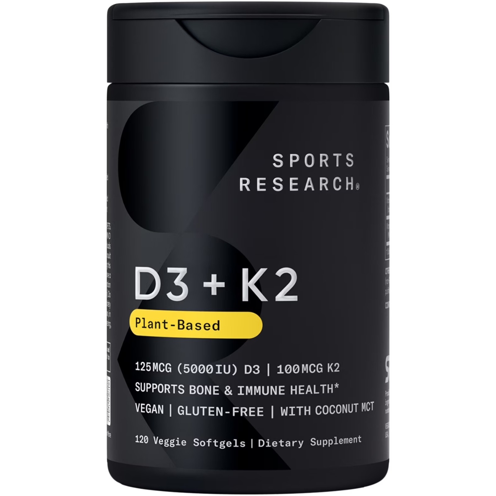 Vitamin D3 + K2 5000iu Plant-Based D3 + 100mcg Vitamin K2 as MK-7 – 120 Softgels