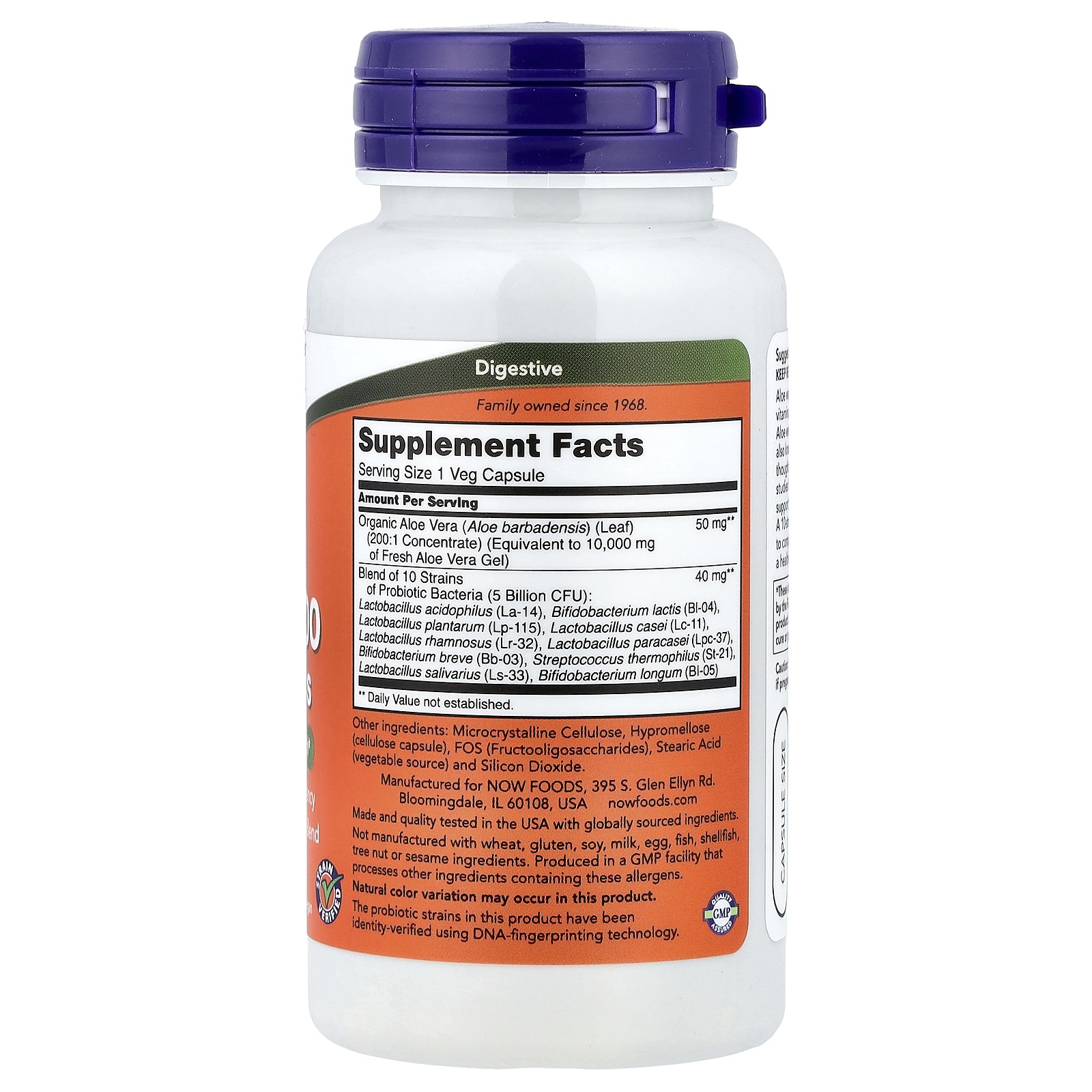 Now Foods Aloe 10 000 Probiotics 60 Veg Capsules GMP Quality Assured, Vegan,