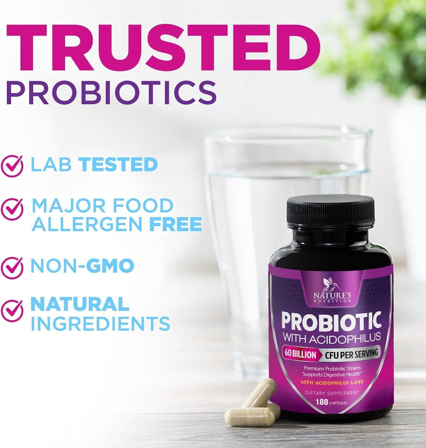 60 Billion CFU Probiotics for Gas, Bloating Relief