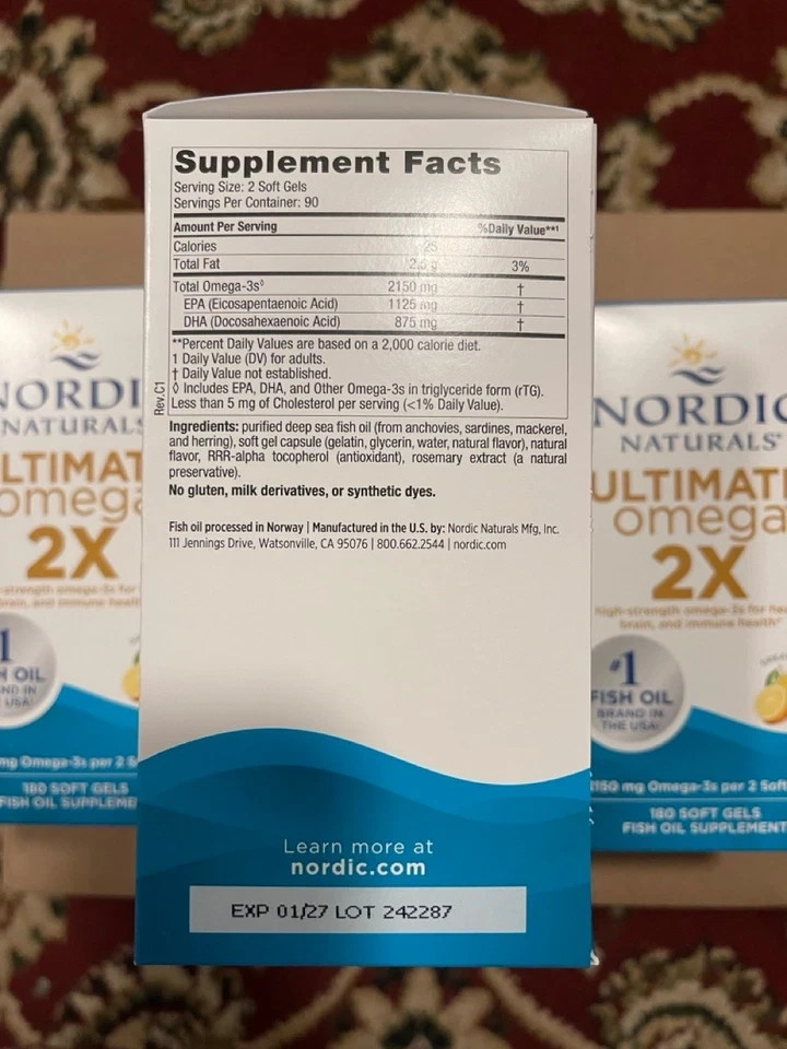 LOT 2 NordicNaturals Ultimate Omega 2X 180 Softgels,Lemon Flavour Exp 1/2027