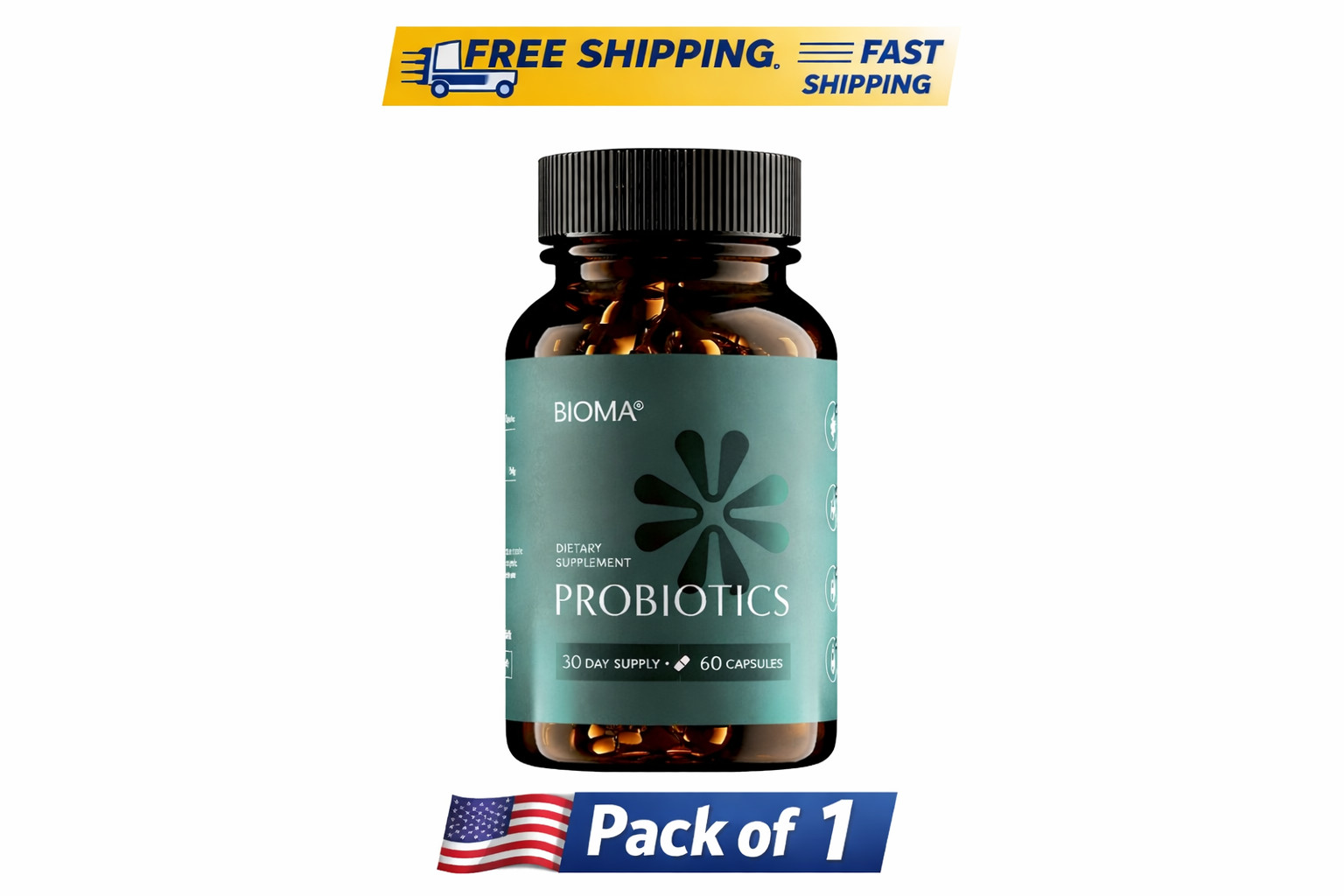 Pack Of 1 BIOMA Probiotics Digestive Health Support for Men & Women 60 Capsules