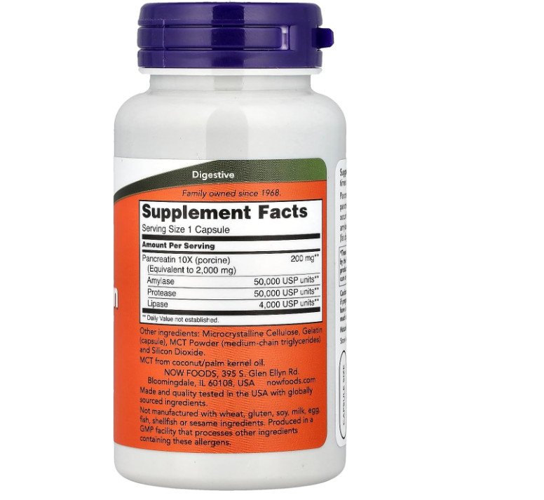 Now Foods Pancreatin 2000mg Capsules, 100 CT