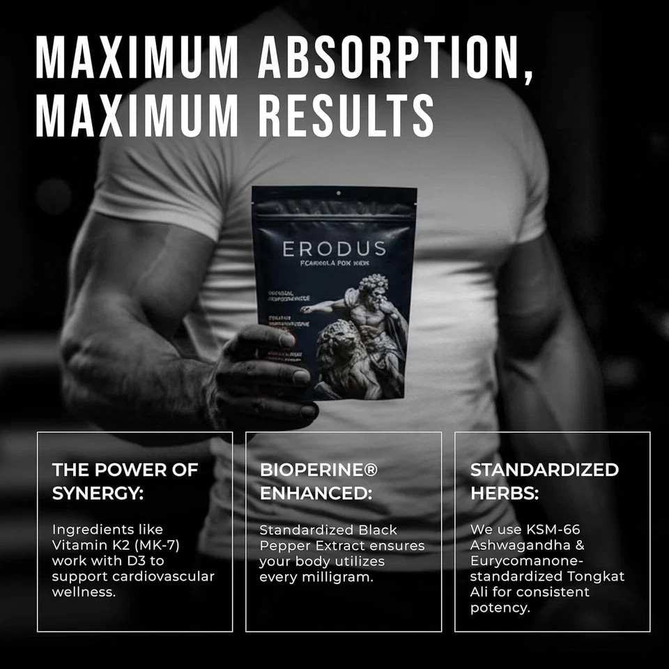 ERODUS Men Herbal Supplement Powder Ashwagandha Energy Vitality Support 30 Serv.