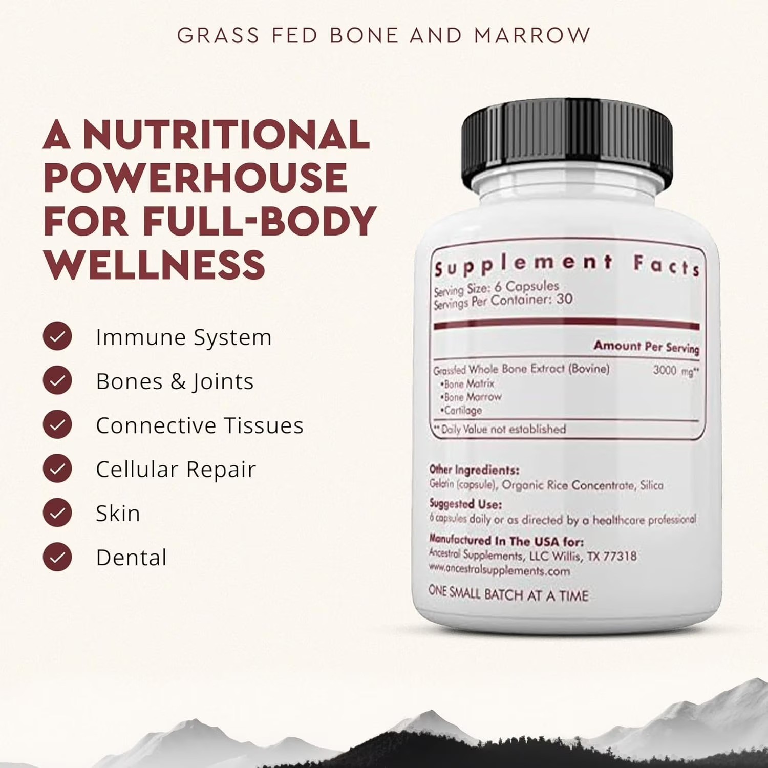 Ancestral Supplements Grass Fed Bone Marrow – 180 Capsules – New – Free SHIPPING