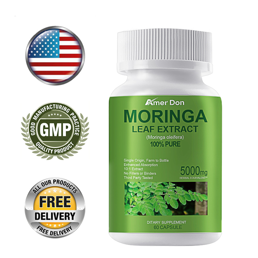 Moringa Capsules 5000mg – Pure Moringa Powder for Immune Gut health 60 Capsules